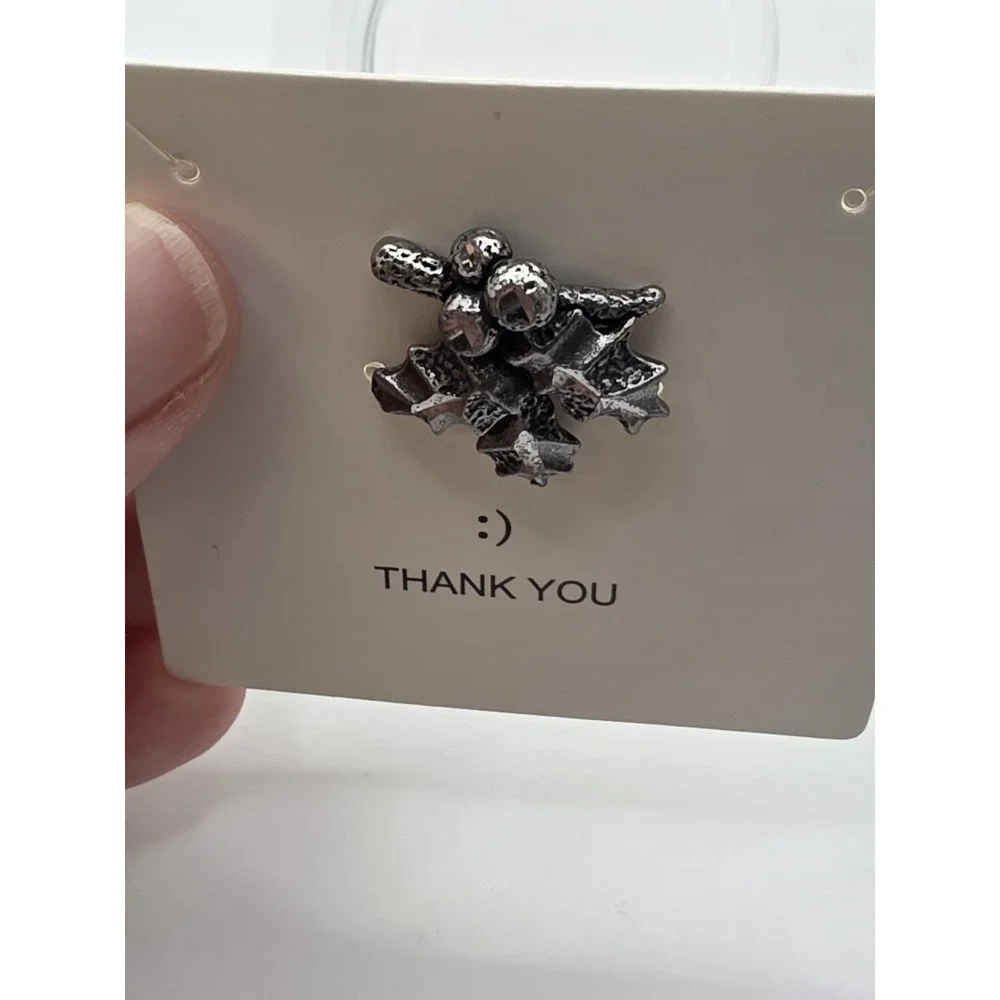 Pewter Diamond Cut Holly Berry Lapel Pin
